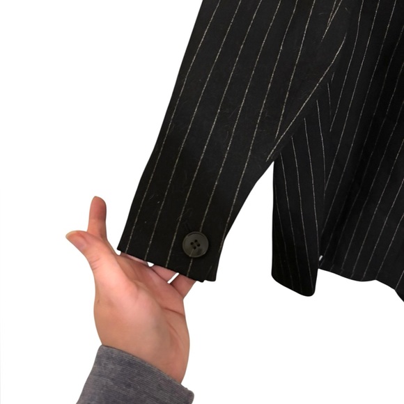 Madewell Black Pinstripe Wool Blend Single Button Blazer Size 12 - Picture 5 of 8